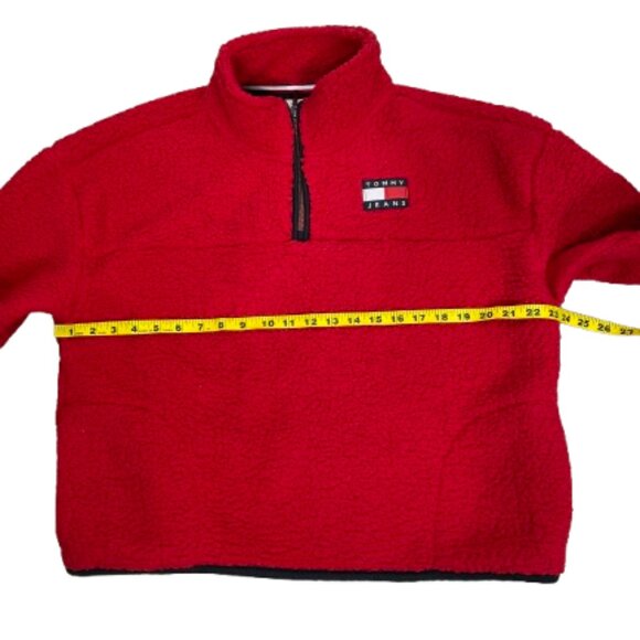 Tommy Hilfiger Quarter Zip Cropped Soft Sherpa Sweatshirt Pullover Size L Red - Picture 6 of 8